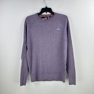 Super Dry Sweater Mens Medium Purple Cotton Knit Long‎ Sleeve Crew Neck Cozy